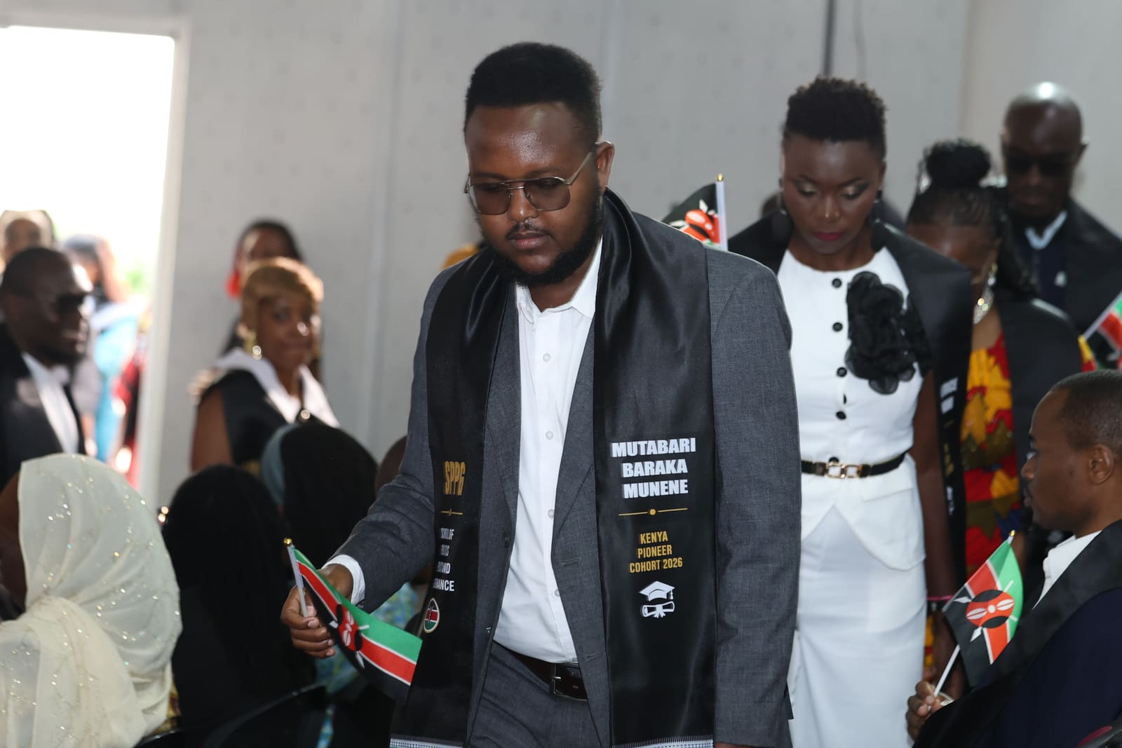 An SPPG Kenya student in a Pioneer Cohort 2026 stole enters the ceremony